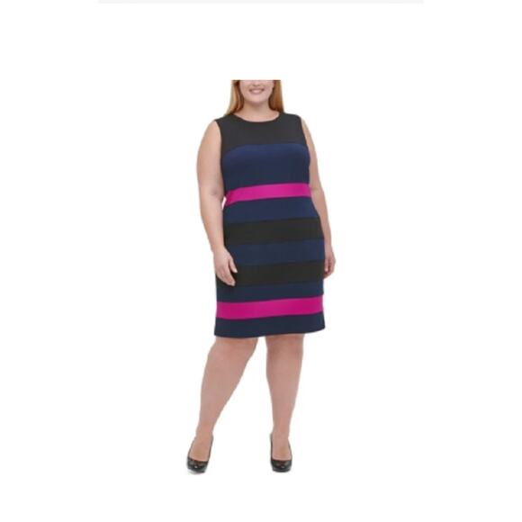 TOMMY HILFIGER  BLACK PINK COLOR BLOCK  CAREER SHEATH DRESS SIZE 20 W WOMEN - Picture 1 of 12